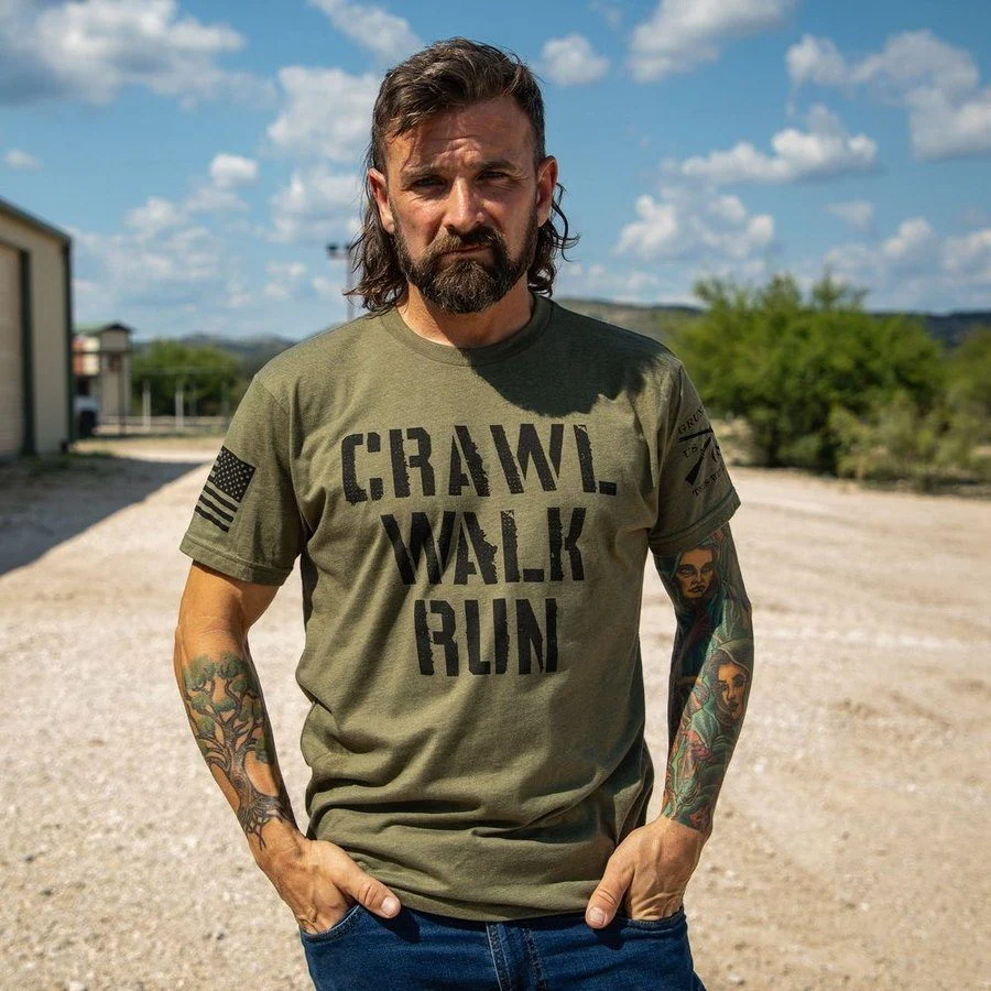 Army - Crawl, Walk, Run T-Shirt - Military Green - Image 3