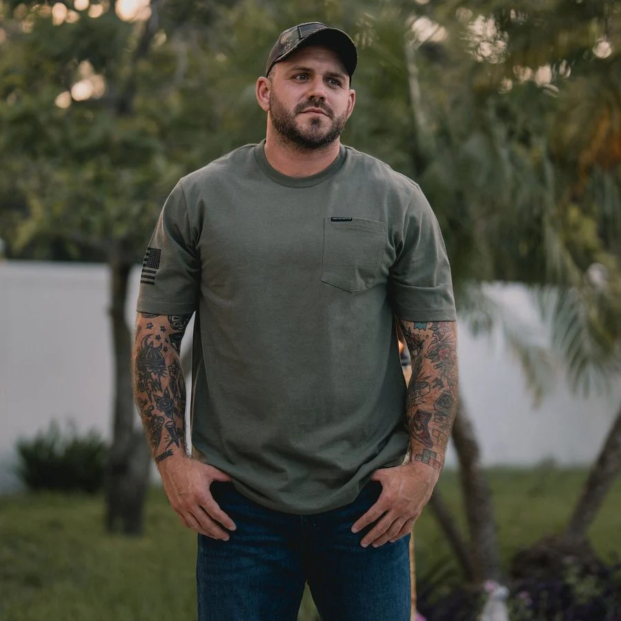 Basic Heavyweight Pocket T-Shirt - Military Green - Image 2
