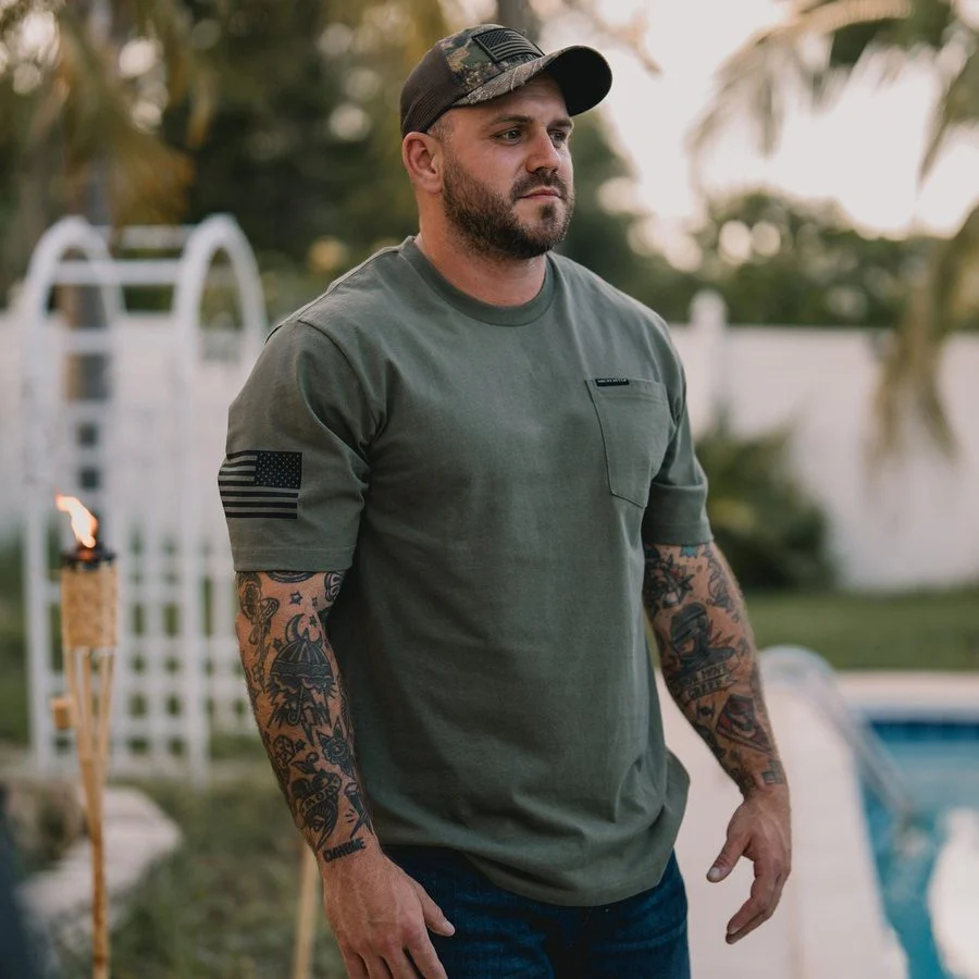 Basic Heavyweight Pocket T-Shirt - Military Green - Image 3