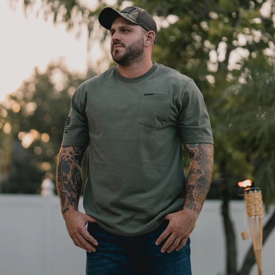 Basic Heavyweight Pocket T-Shirt - Military Green - Image 4