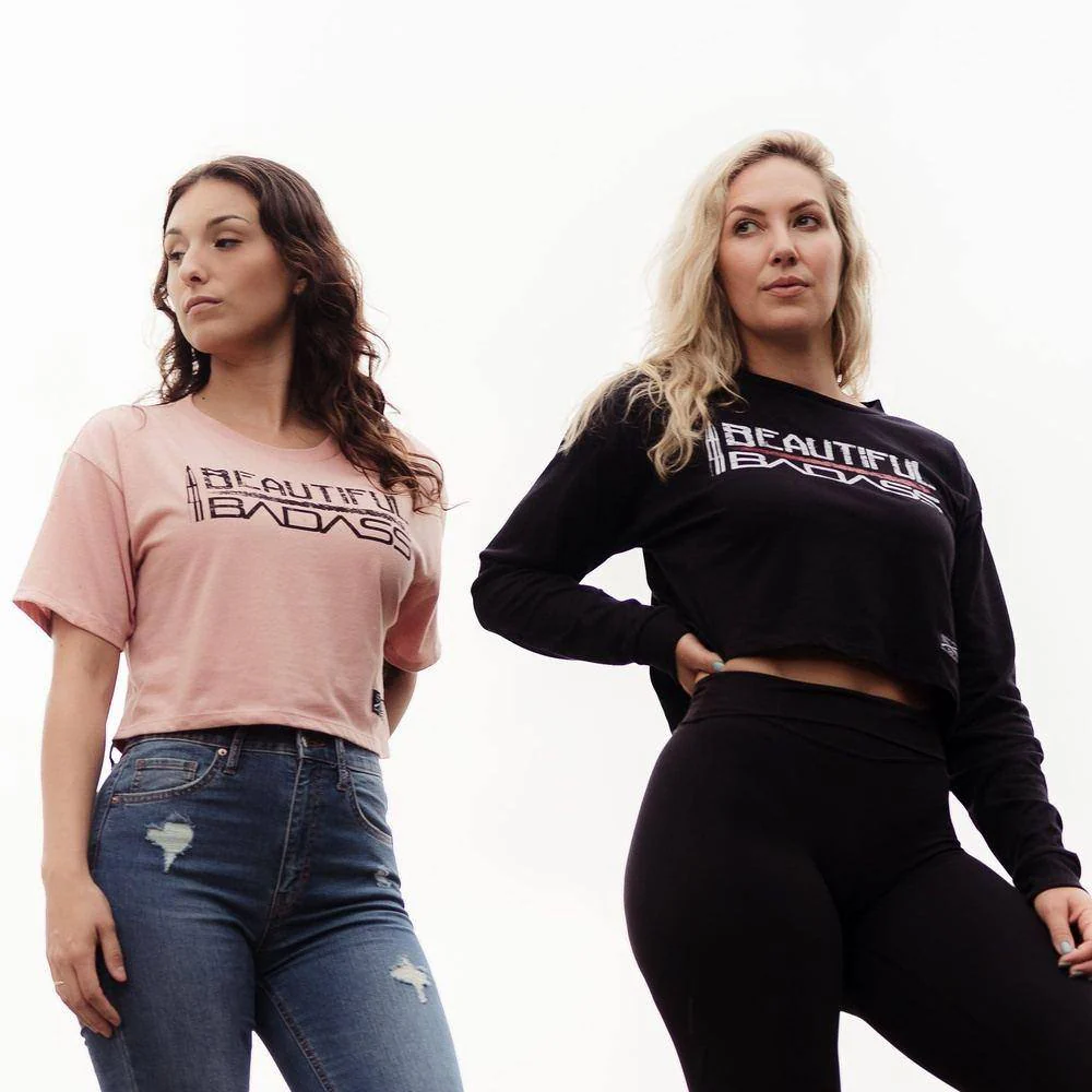 Women's Beautiful Badass Long Sleeve Cropped T-Shirt - Black - Image 8
