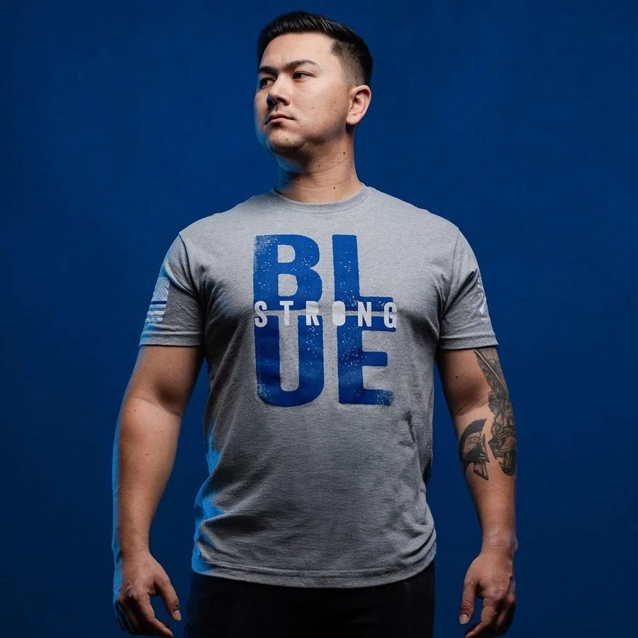 Blue Strong T-Shirt - Dark Heather Gray - Image 3