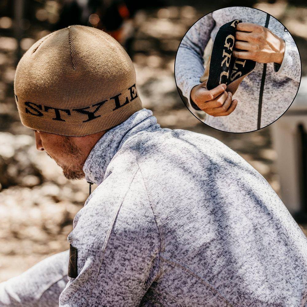 Reversible Skull Cap Beanie - Black and Tan - Image 3