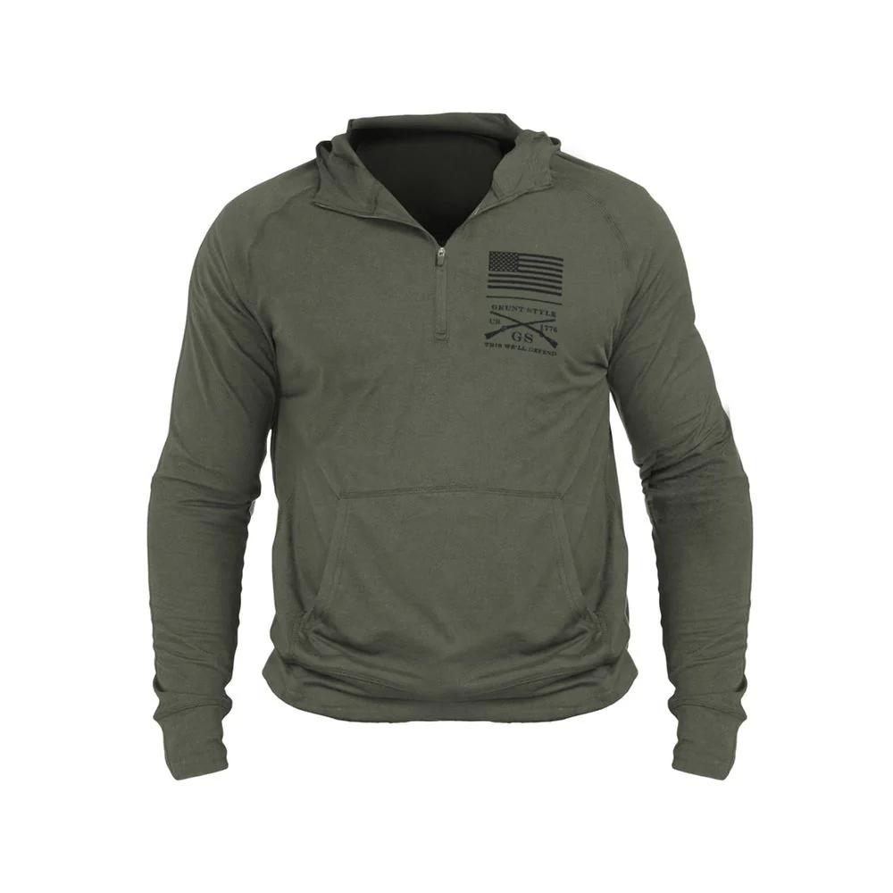 Men's All-Day 1/4 Zip Hoodie - Heather Military Green