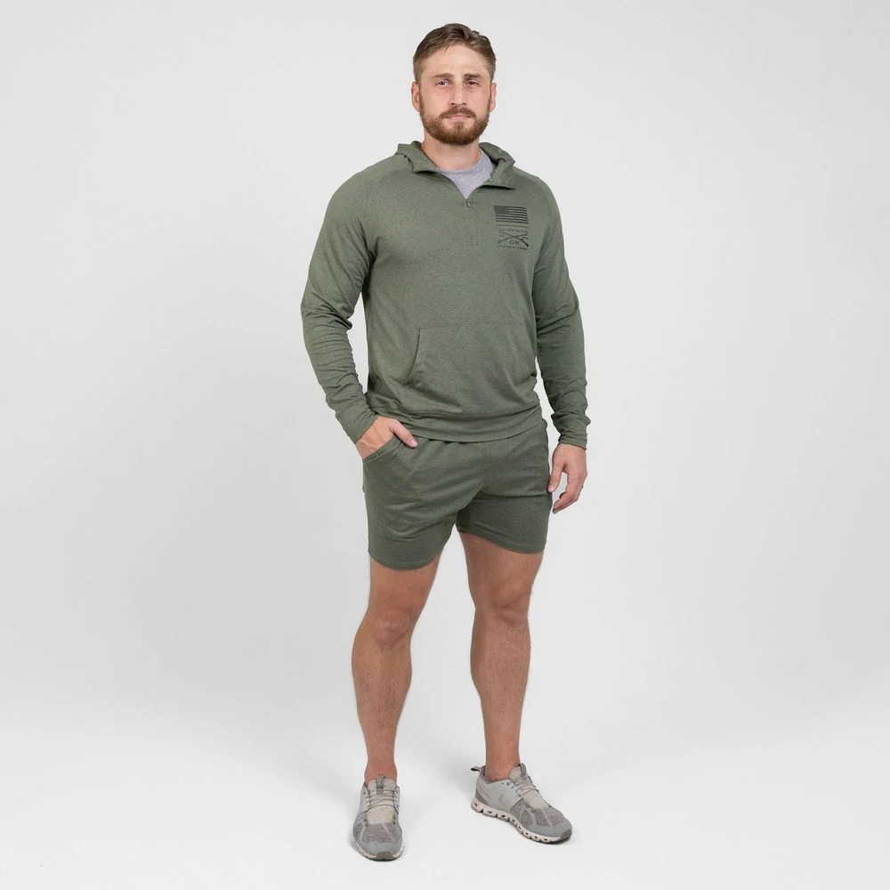 Men's All-Day 1/4 Zip Hoodie - Heather Military Green - Image 10