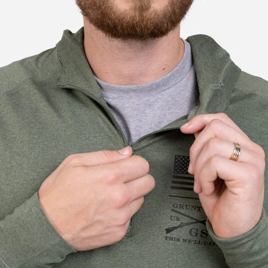 Men's All-Day 1/4 Zip Hoodie - Heather Military Green - Image 12