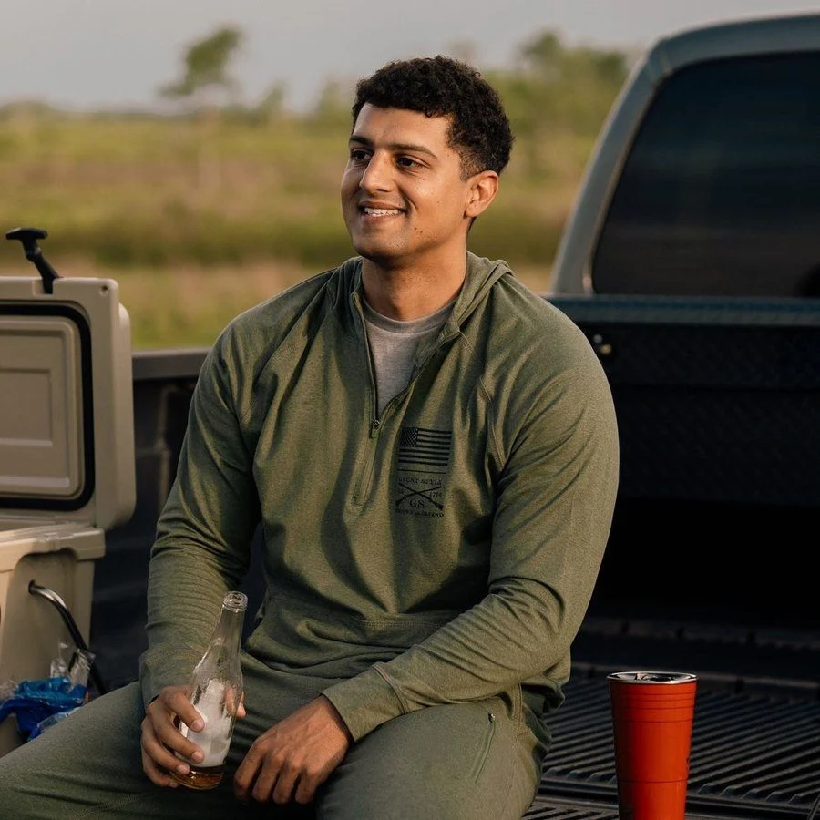 Men's All-Day 1/4 Zip Hoodie - Heather Military Green - Image 2