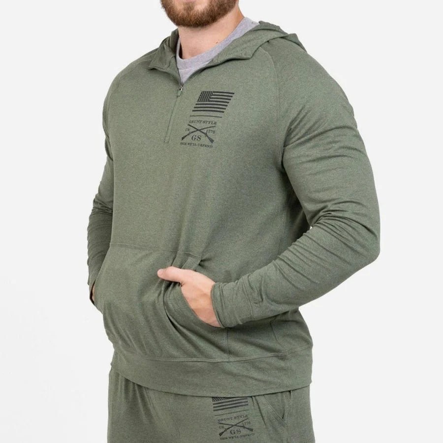 Men's All-Day 1/4 Zip Hoodie - Heather Military Green - Image 5