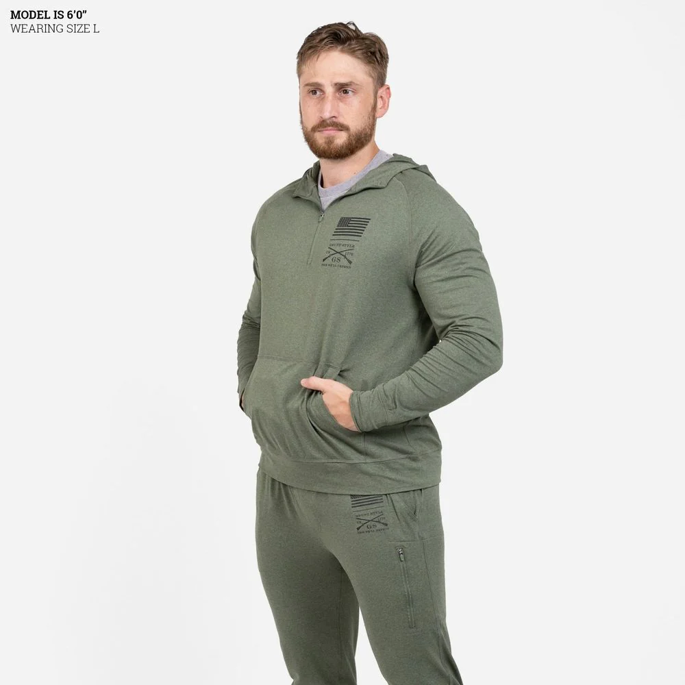 Men's All-Day 1/4 Zip Hoodie - Heather Military Green - Image 6