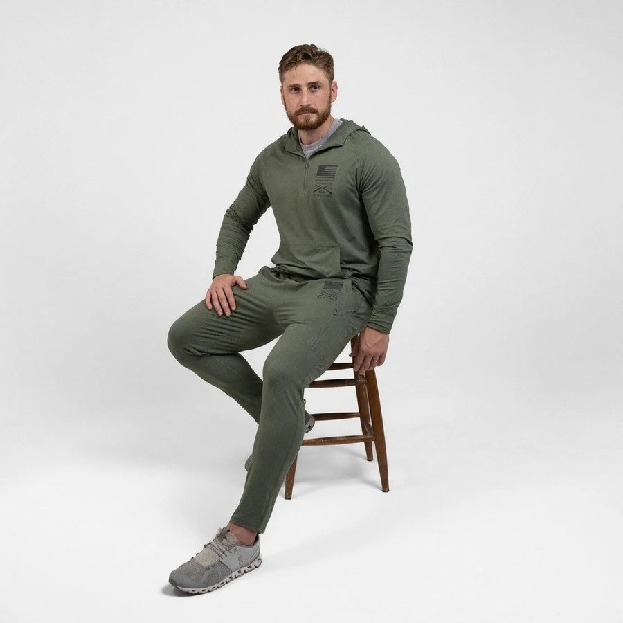Men's All-Day 1/4 Zip Hoodie - Heather Military Green - Image 7
