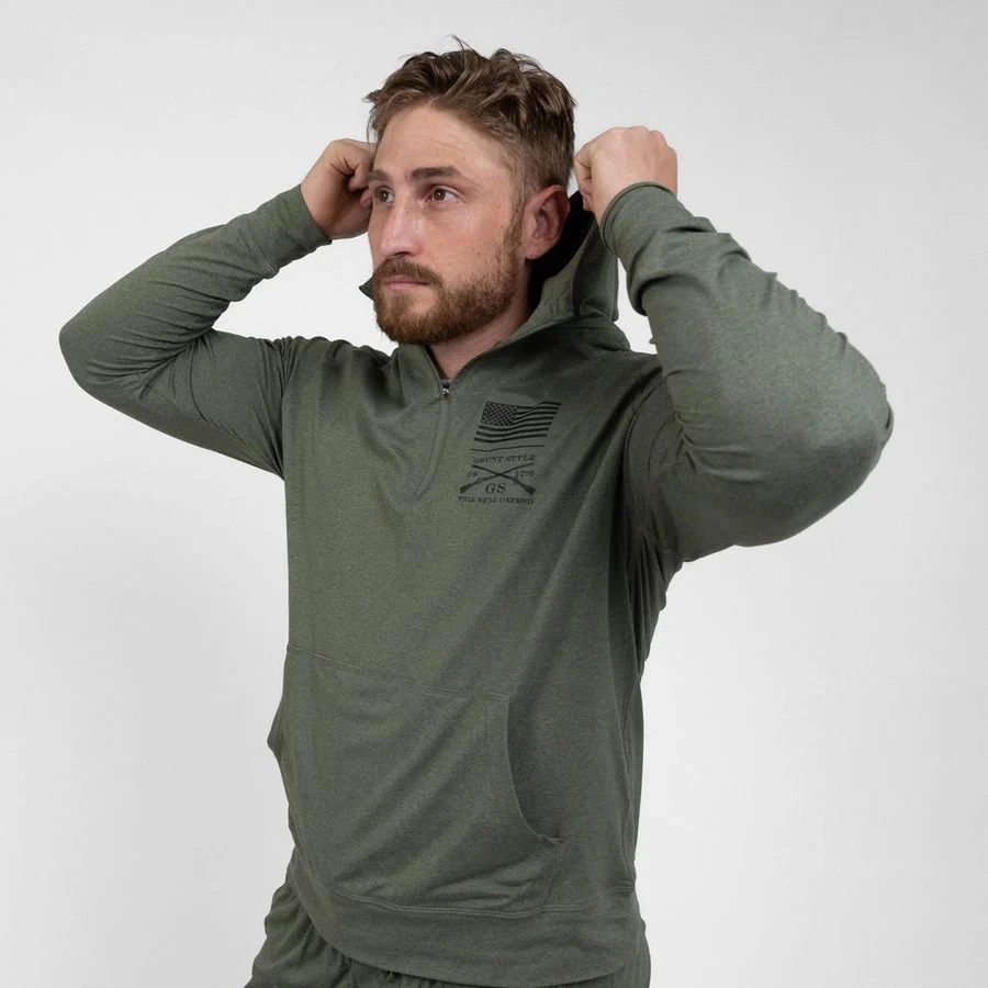 Men's All-Day 1/4 Zip Hoodie - Heather Military Green - Image 8
