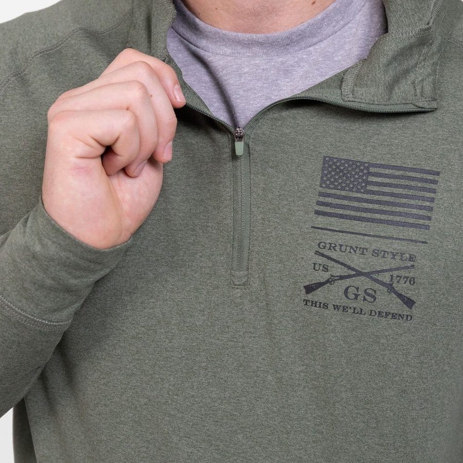 Men's All-Day 1/4 Zip Hoodie - Heather Military Green - Image 9