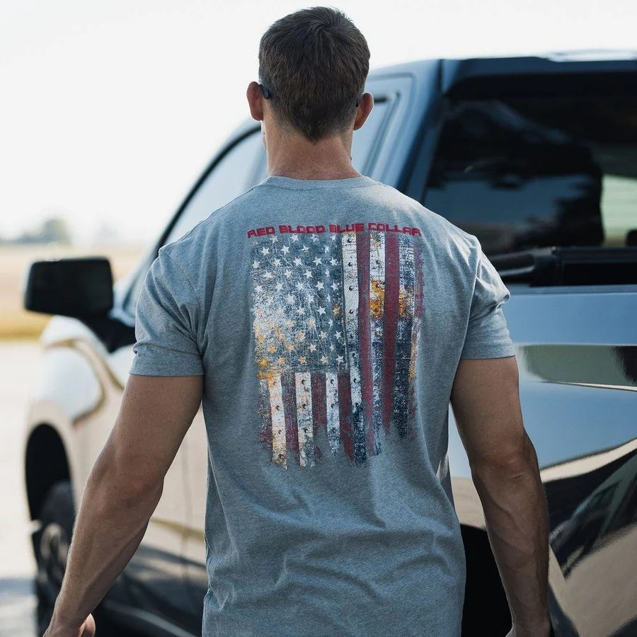 Red Blood Blue Collar® T-Shirt - Dark Heather Gray - Image 3