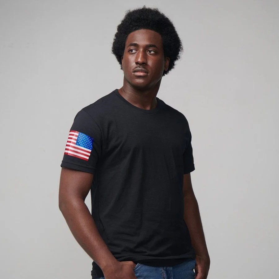 USA Flag Basic T-Shirt - Black - Image 4