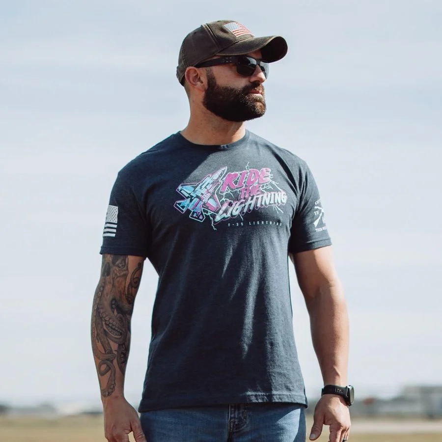 USAF - Ride The Lightning T-Shirt - Midnight Navy - Image 5