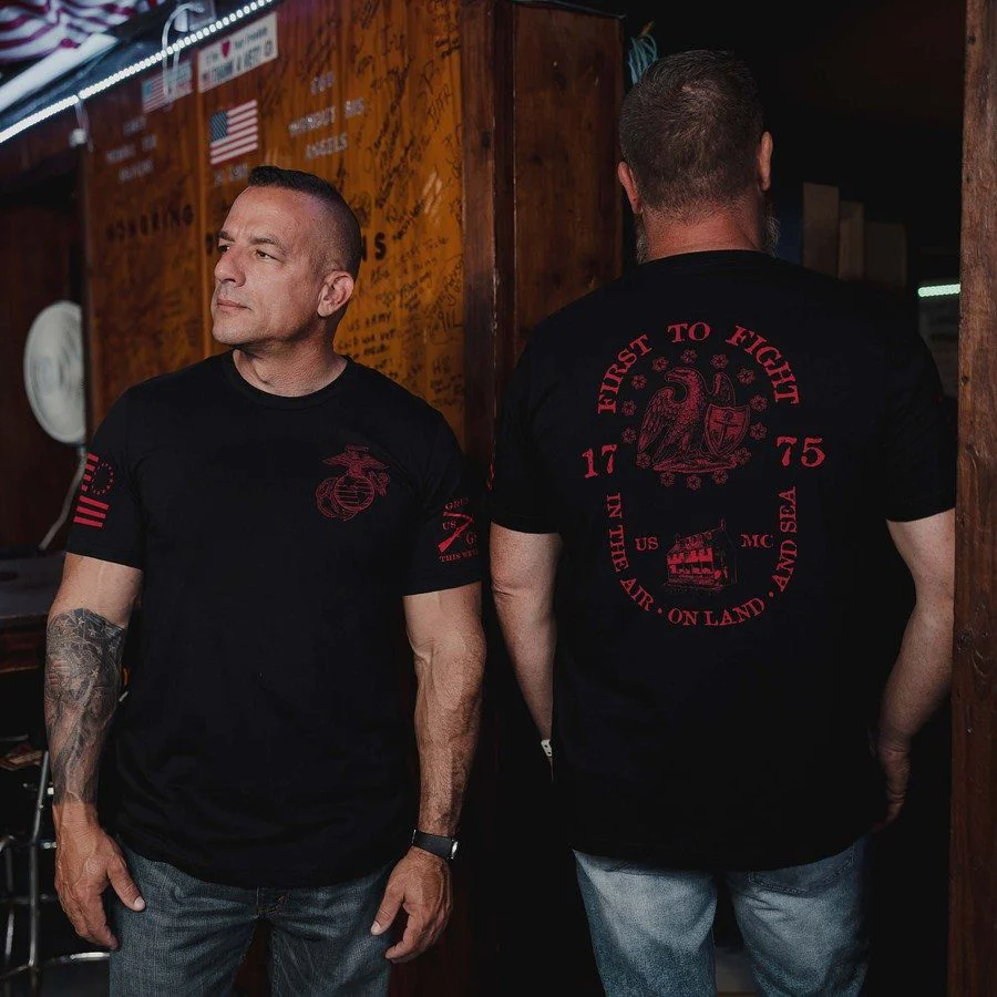 USMC - First To Fight T-Shirt - Black - Image 3