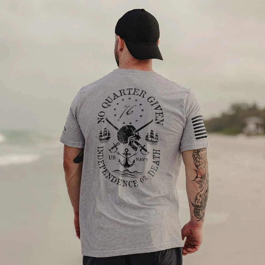 USN - No Quarter Given T-Shirt - Athletic Heather - Image 2