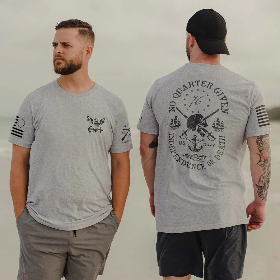 USN - No Quarter Given T-Shirt - Athletic Heather - Image 3