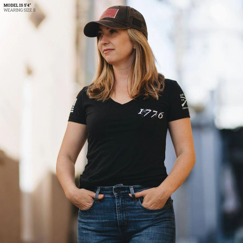 Women's 1776 Flag V-Neck - Black - Image 3