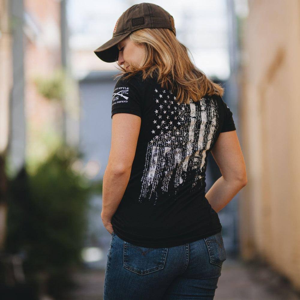 Women's 1776 Flag V-Neck - Black - Image 4