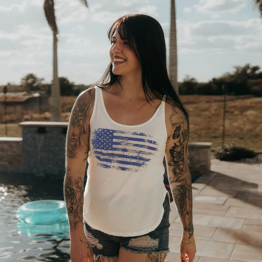 Women's Vintage American Flowy Tank - White - Image 4