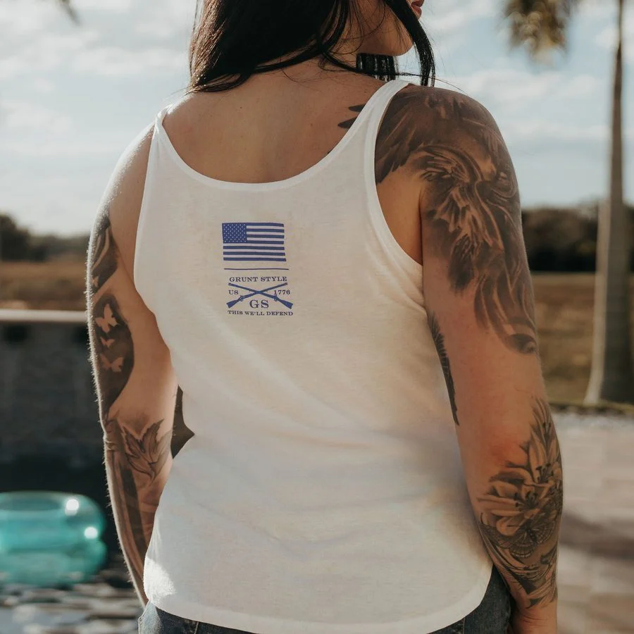 Women's Vintage American Flowy Tank - White - Image 5