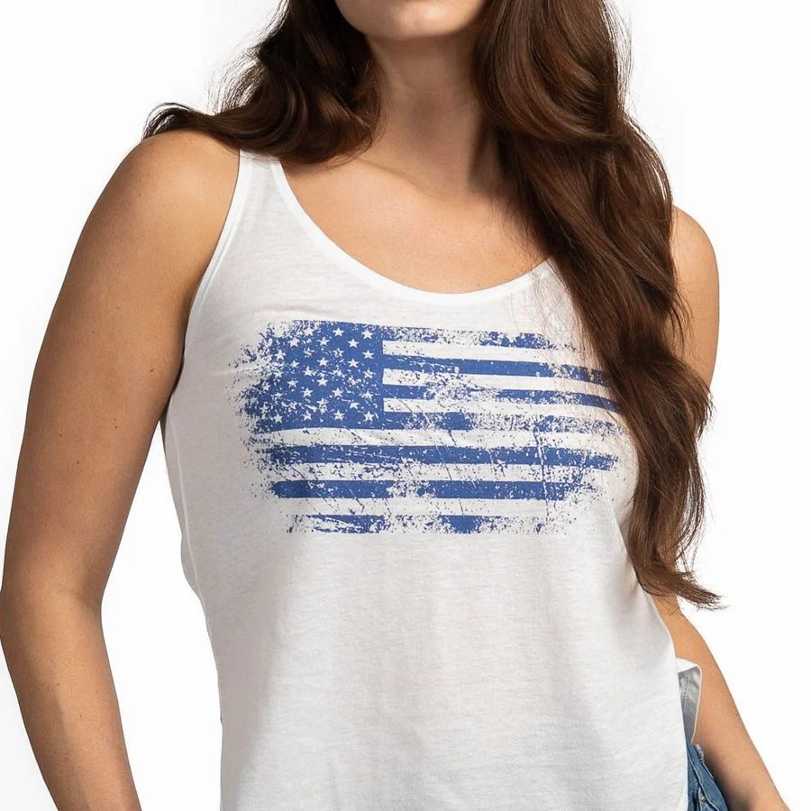 Women's Vintage American Flowy Tank - White - Image 7