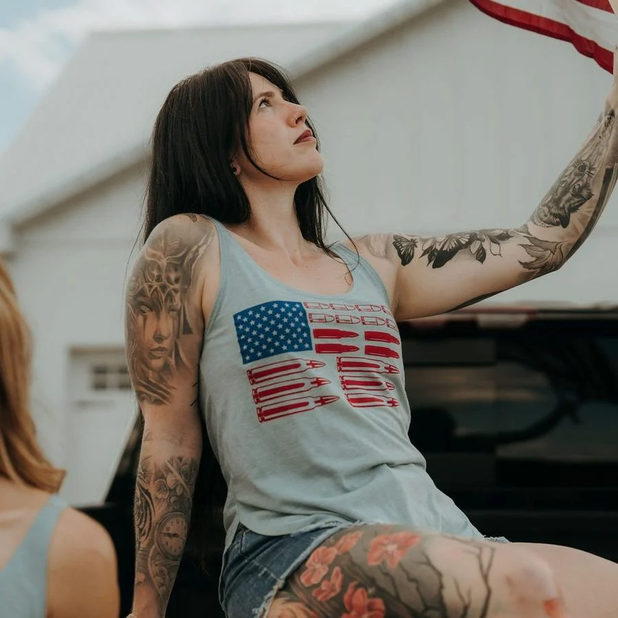 Women's Ammo Flag 2.0 Flowy Tank - Stonewash Denim - Image 3