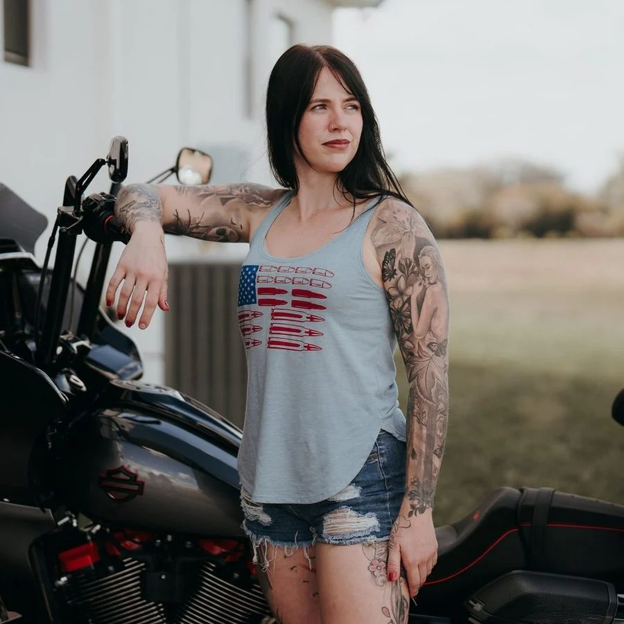 Women's Ammo Flag 2.0 Flowy Tank - Stonewash Denim - Image 5