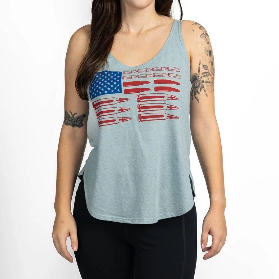 Women's Ammo Flag 2.0 Flowy Tank - Stonewash Denim - Image 8