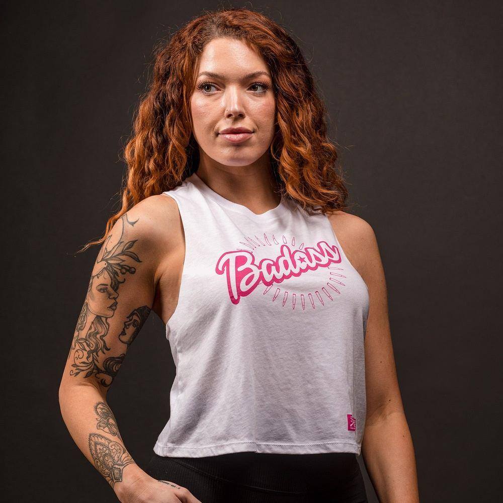 Women's Badass Racerback Cropped Tank - White - Image 3