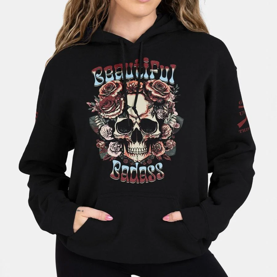 Women's Beautiful Badass Floral Hoodie - Black - Image 3