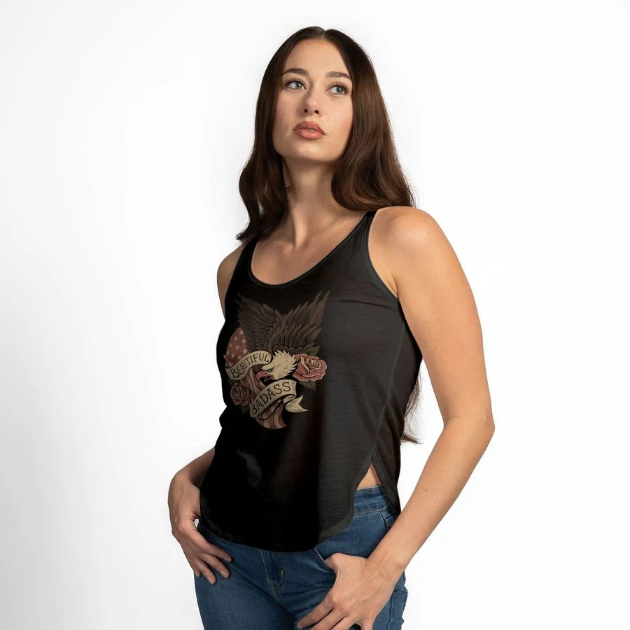 Women's Beautiful Badass Revolution Flowy Tank - Black - Image 7