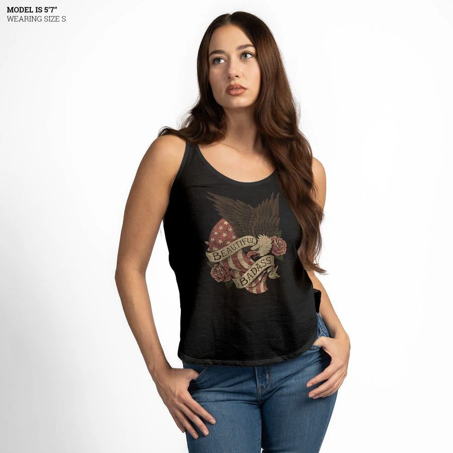 Women's Beautiful Badass Revolution Flowy Tank - Black - Image 8
