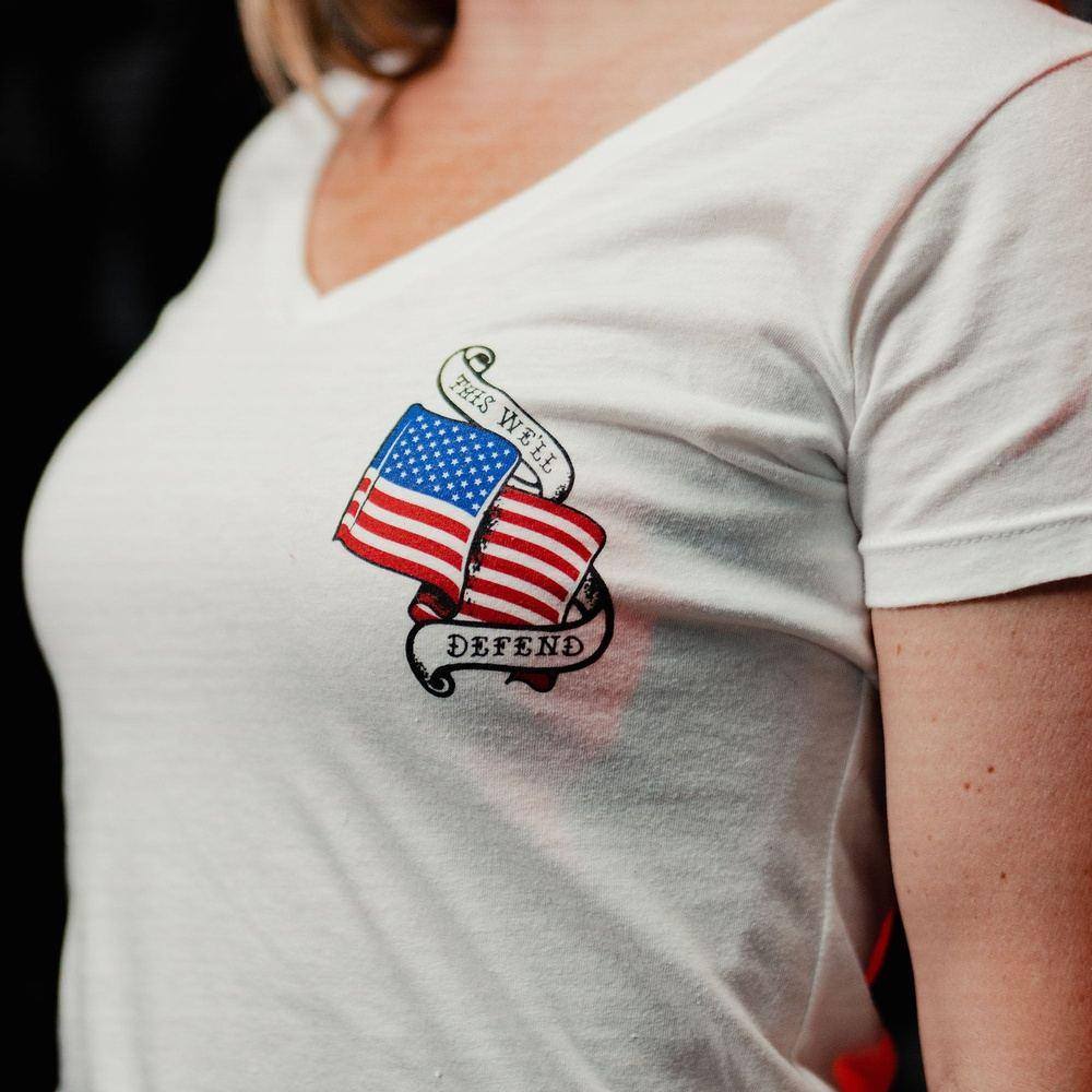 Women's No Sacrifice No Victory V-Neck - White - Image 3