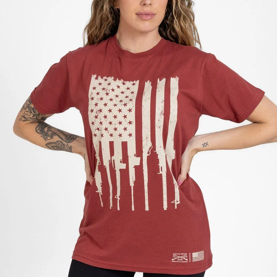Women's Rifle Flag Boyfriend Fit T-Shirt - Red Plum - Image 4