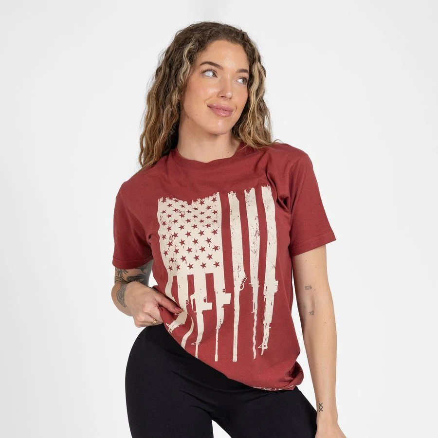 Women's Rifle Flag Boyfriend Fit T-Shirt - Red Plum - Image 5