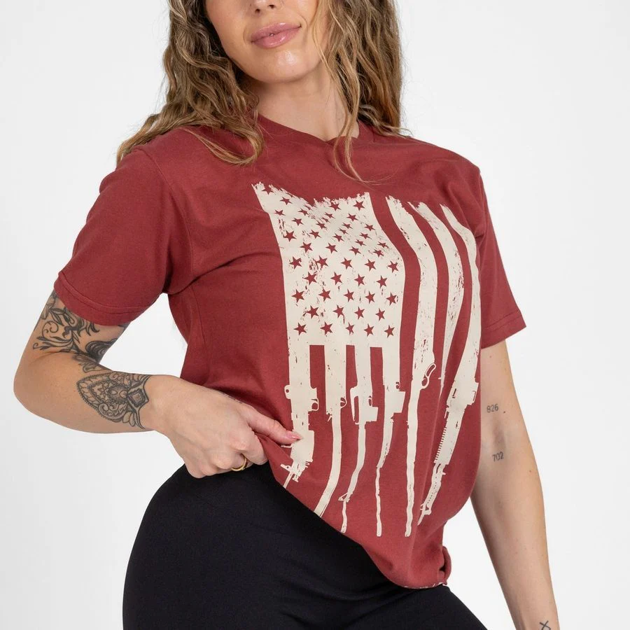 Women's Rifle Flag Boyfriend Fit T-Shirt - Red Plum - Image 6