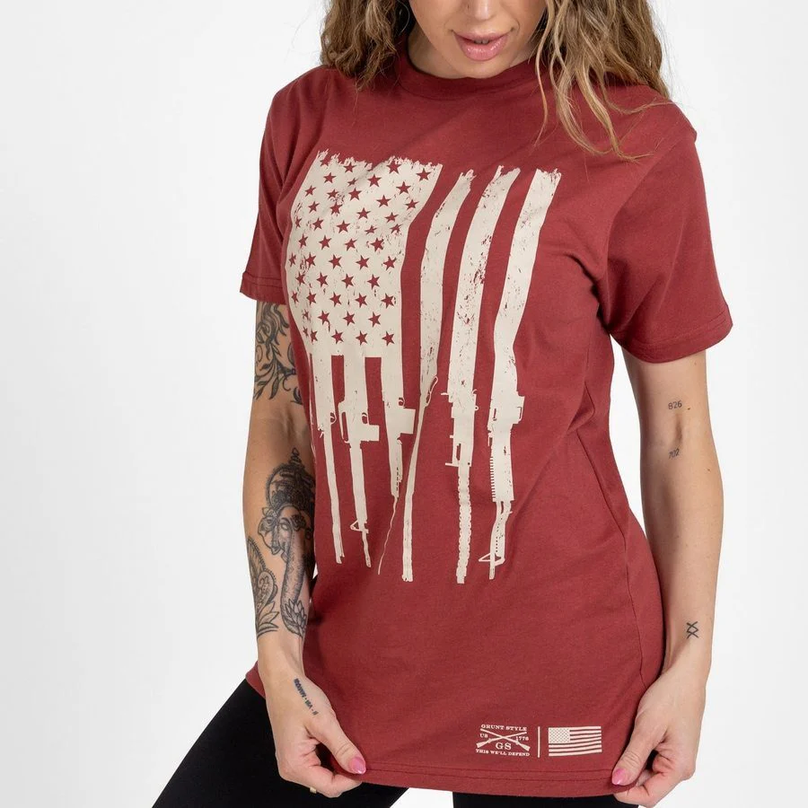 Women's Rifle Flag Boyfriend Fit T-Shirt - Red Plum - Image 7