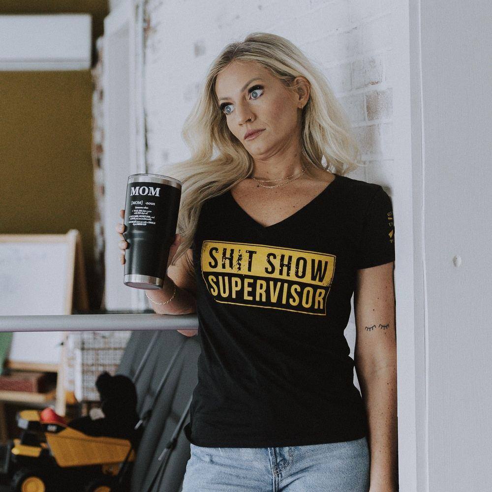 Women's Sh*t Show Supervisor V-Neck - Black - Image 4