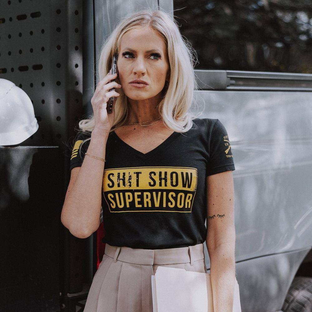 Women's Sh*t Show Supervisor V-Neck - Black - Image 5