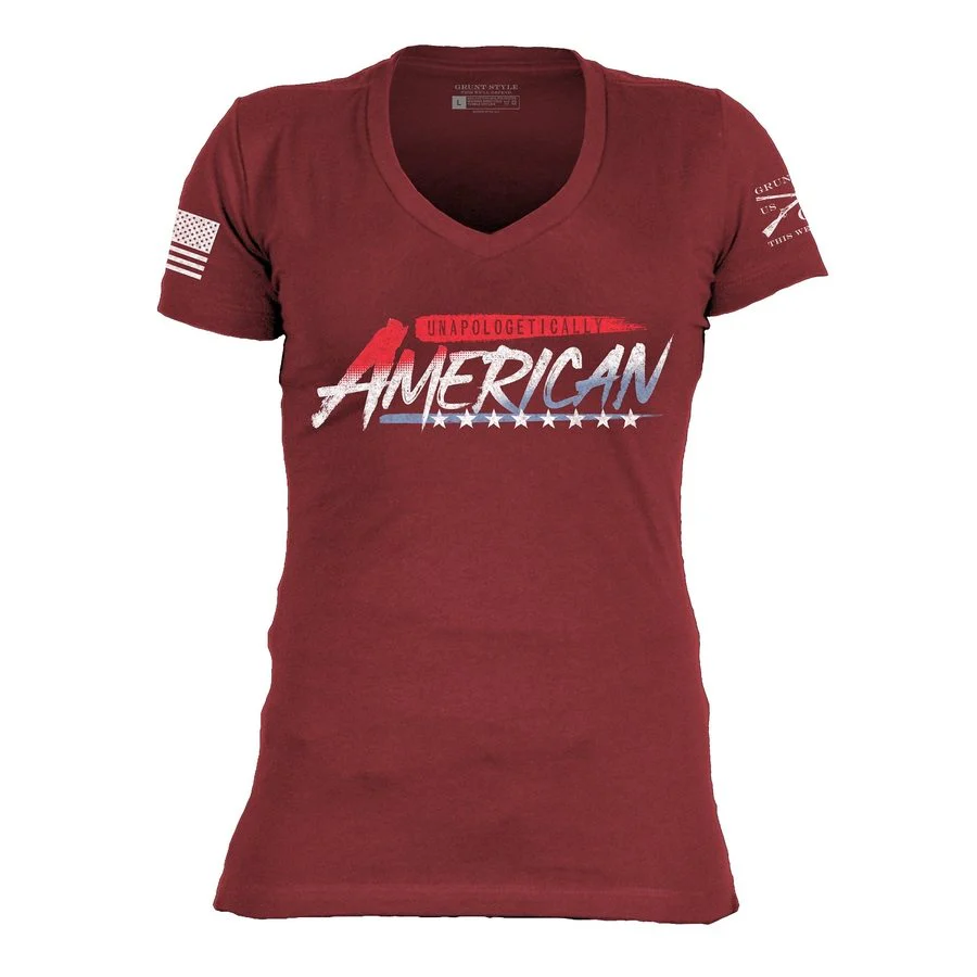 Women's Unapologetically American V-Neck - Red Plum