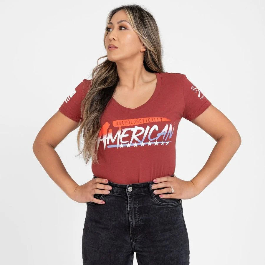 Women's Unapologetically American V-Neck - Red Plum - Image 5