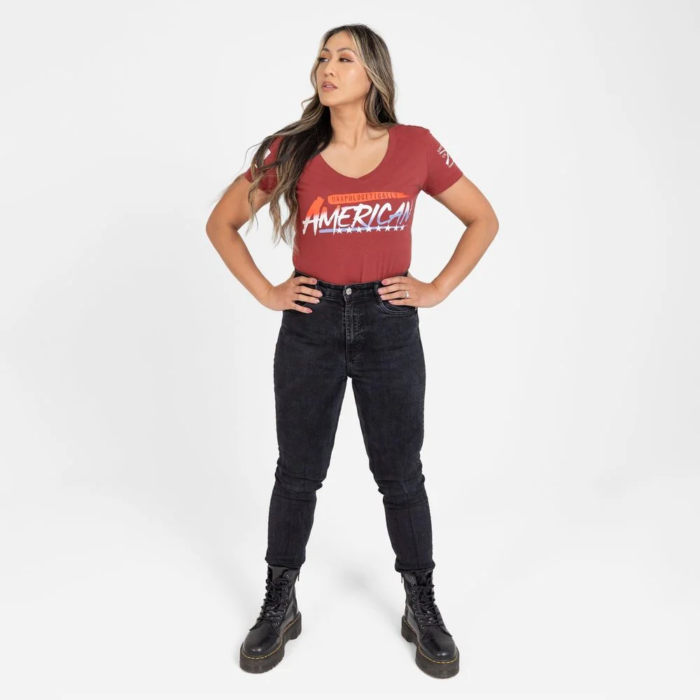 Women's Unapologetically American V-Neck - Red Plum - Image 8
