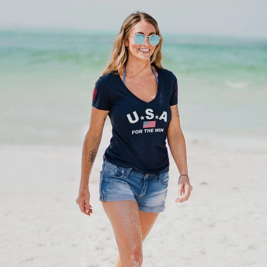 Women's USA For The Win V-Neck T-Shirt - Midnight Navy - Image 2
