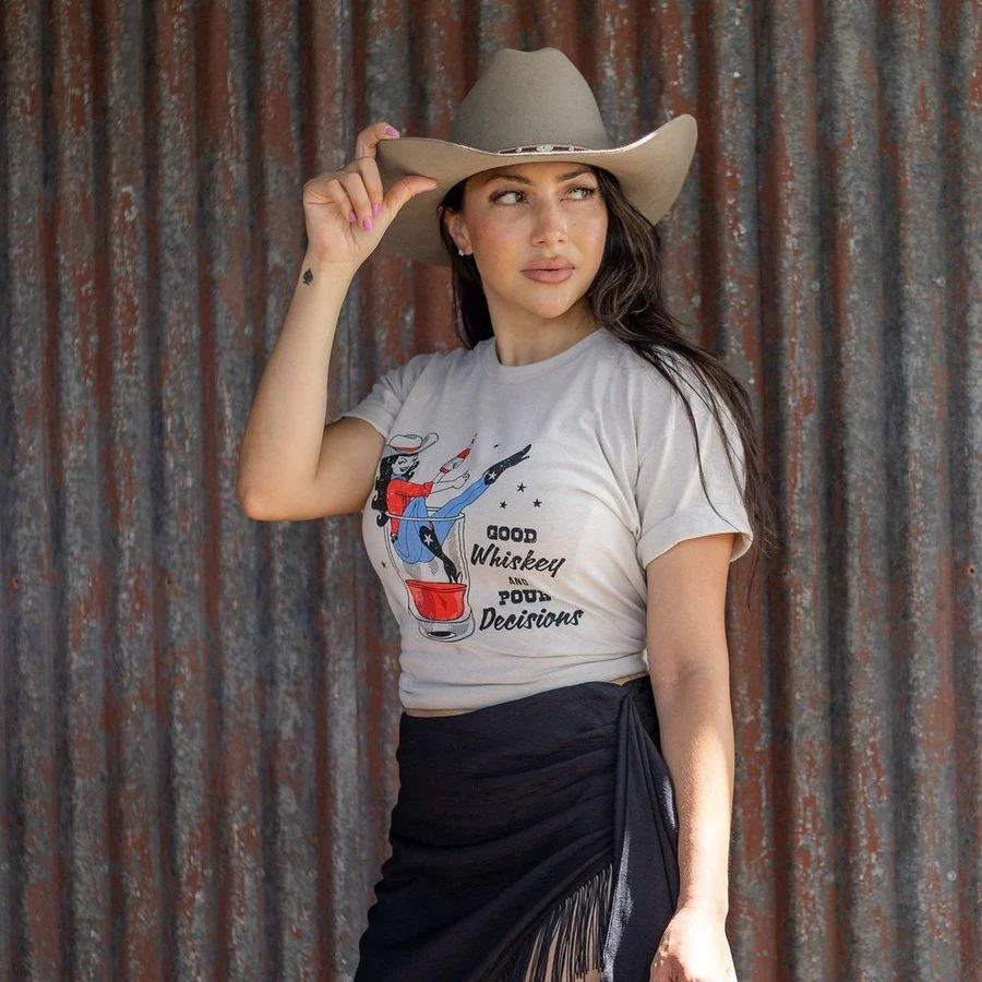 Women's Whiskey Cowgirl Boyfriend Fit T-Shirt - Sand - Image 3