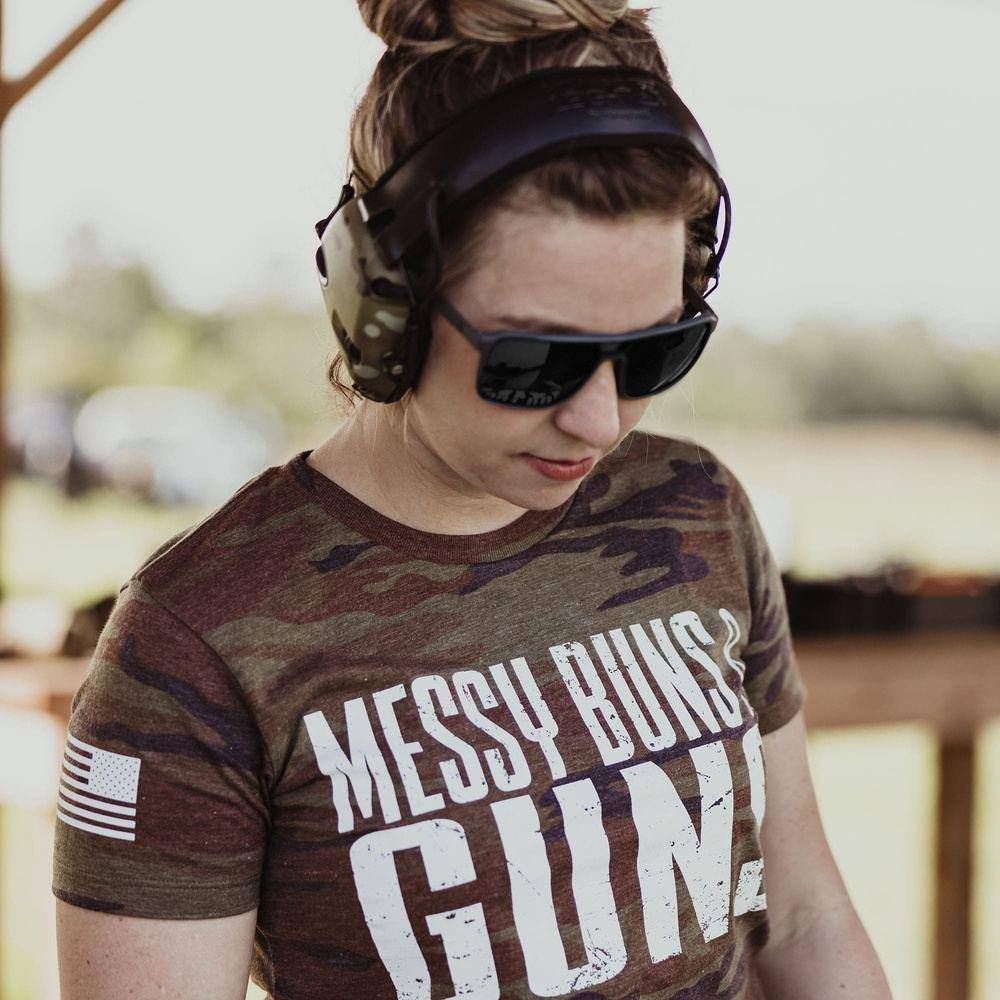 Women's Messy Buns & Guns T-Shirt - Woodland Camo - Image 3